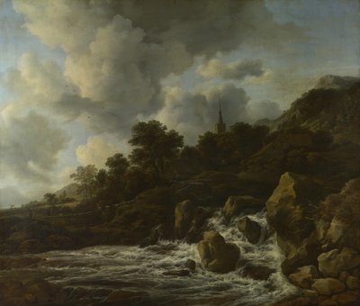 Waterfall Near a Village by Jacob van Ruisdael